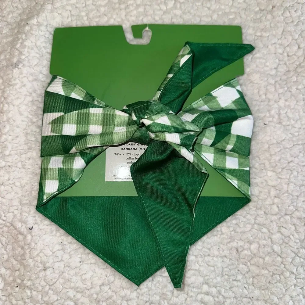 Kate Spade Green Daisy Gingham Plaid Pet Bandana M/L NWT